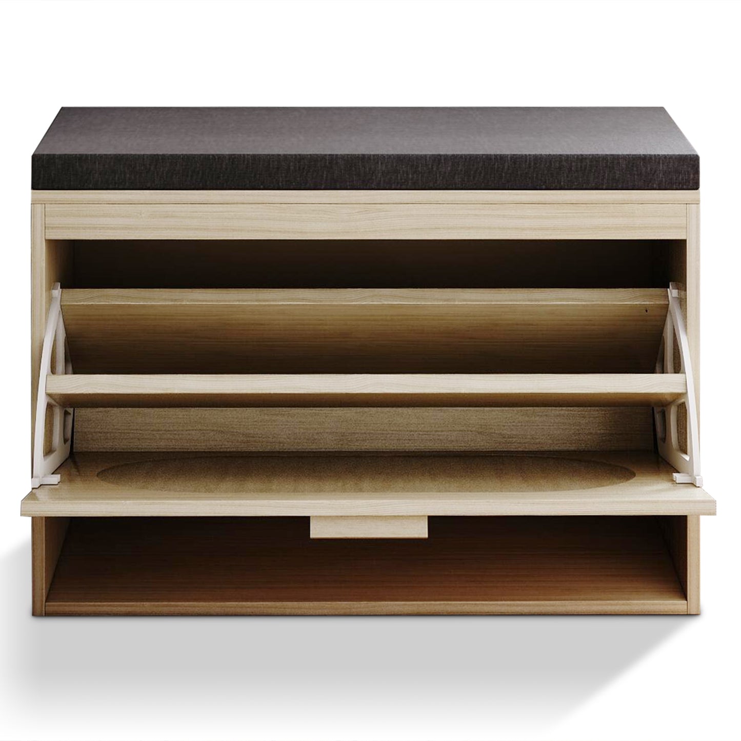 Rattan Shoe Rack, Hallway Shoe Bench, Shoe Cabinet with Flip-Drawer and Seat Cushion