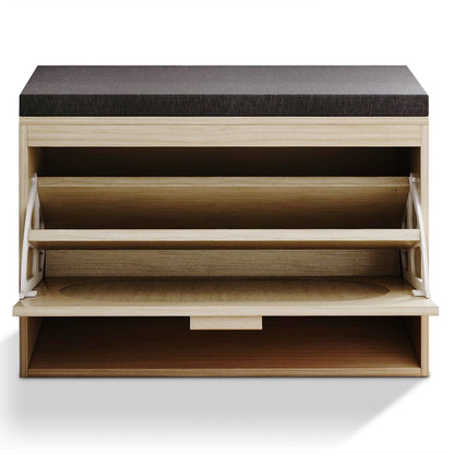 Rattan Shoe Rack, Hallway Shoe Bench, Shoe Cabinet with Flip-Drawer and Seat Cushion