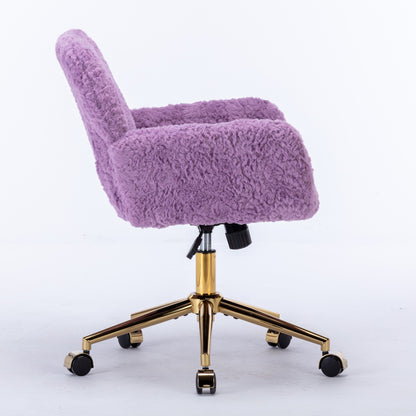 Furniture Office Chair,Artificial rabbit hair Home Office Chair with Golden Metal Base,Adjustable Desk Chair Swivel Office Chair,Vanity Chair(Violet)