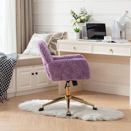 Furniture Office Chair,Artificial rabbit hair Home Office Chair with Golden Metal Base,Adjustable Desk Chair Swivel Office Chair,Vanity Chair(Violet)