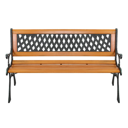 49" Garden Bench Patio Porch Chair Deck Hardwood Cast Iron Love Seat Weave Style Back
