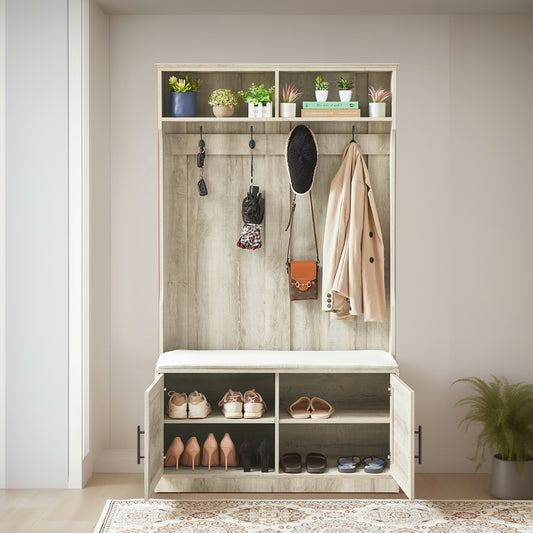 Wood Coat Rack, Storage Shoe Cabinet, with Clothes Hook, with Sponge Pad Product, Multiple Storage Racks, bedroom, porch wardrobe storage rack, Dark Colour