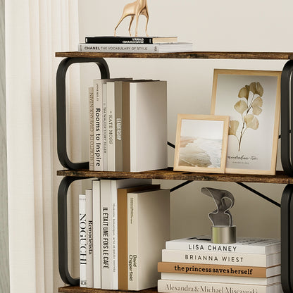 5 Tier Large Book Shelf, Bookcase Home Office Open Bookshelf,Shelves for Living Room, Office Shelf,Vintage Industrial Style Bookshelf with Metal Frame,Rustic Brown