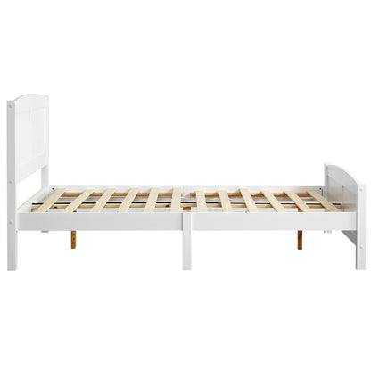 Full Pine Single-Layer Core Vertical Stripe Full-Board Curved Bed Head With The Same Bed Foot Wooden Bed White