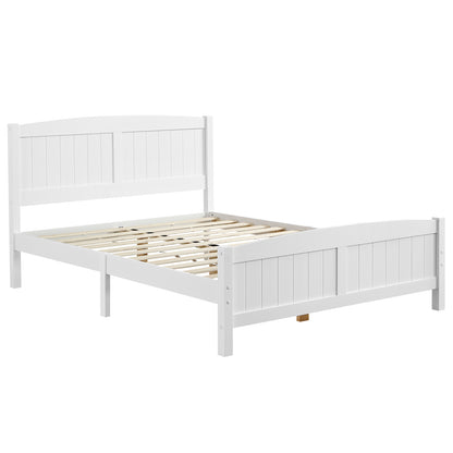 Full Pine Single-Layer Core Vertical Stripe Full-Board Curved Bed Head With The Same Bed Foot Wooden Bed White