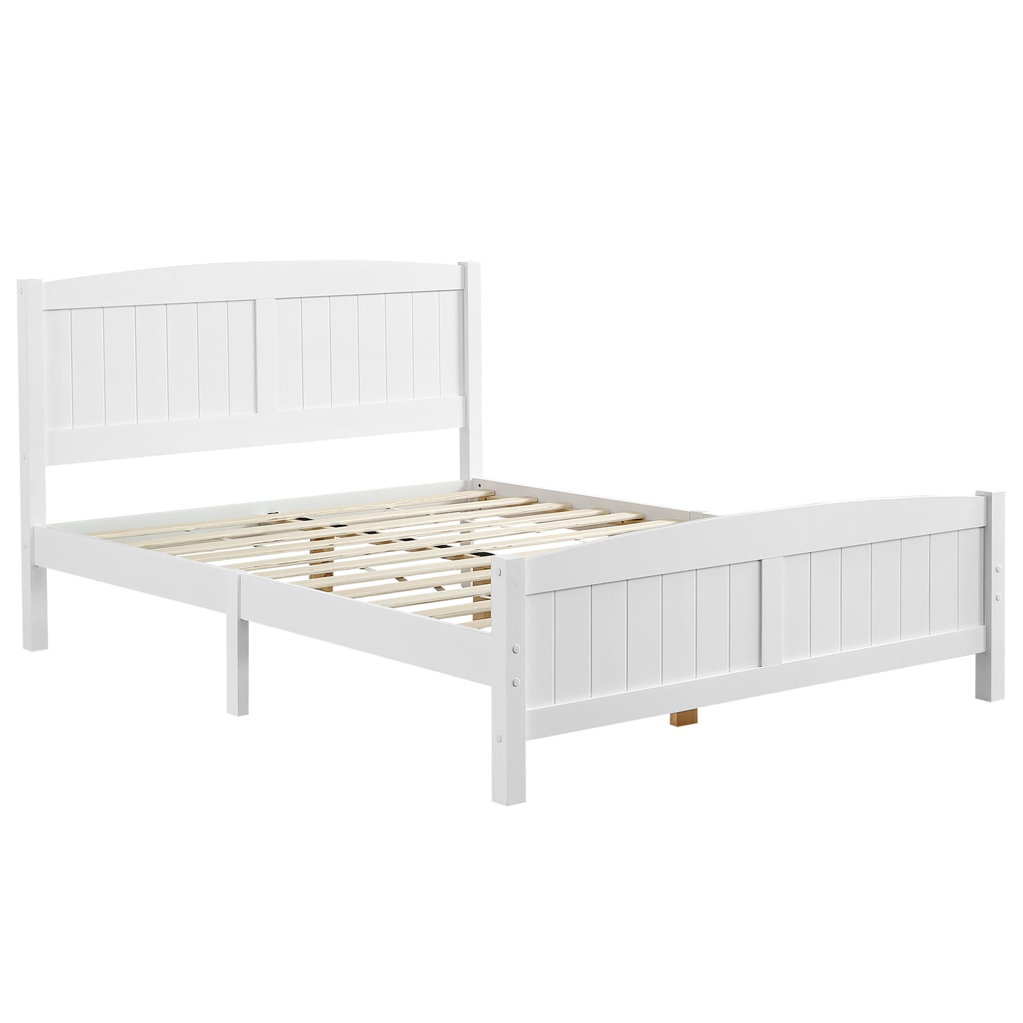 Full Pine Single-Layer Core Vertical Stripe Full-Board Curved Bed Head With The Same Bed Foot Wooden Bed White