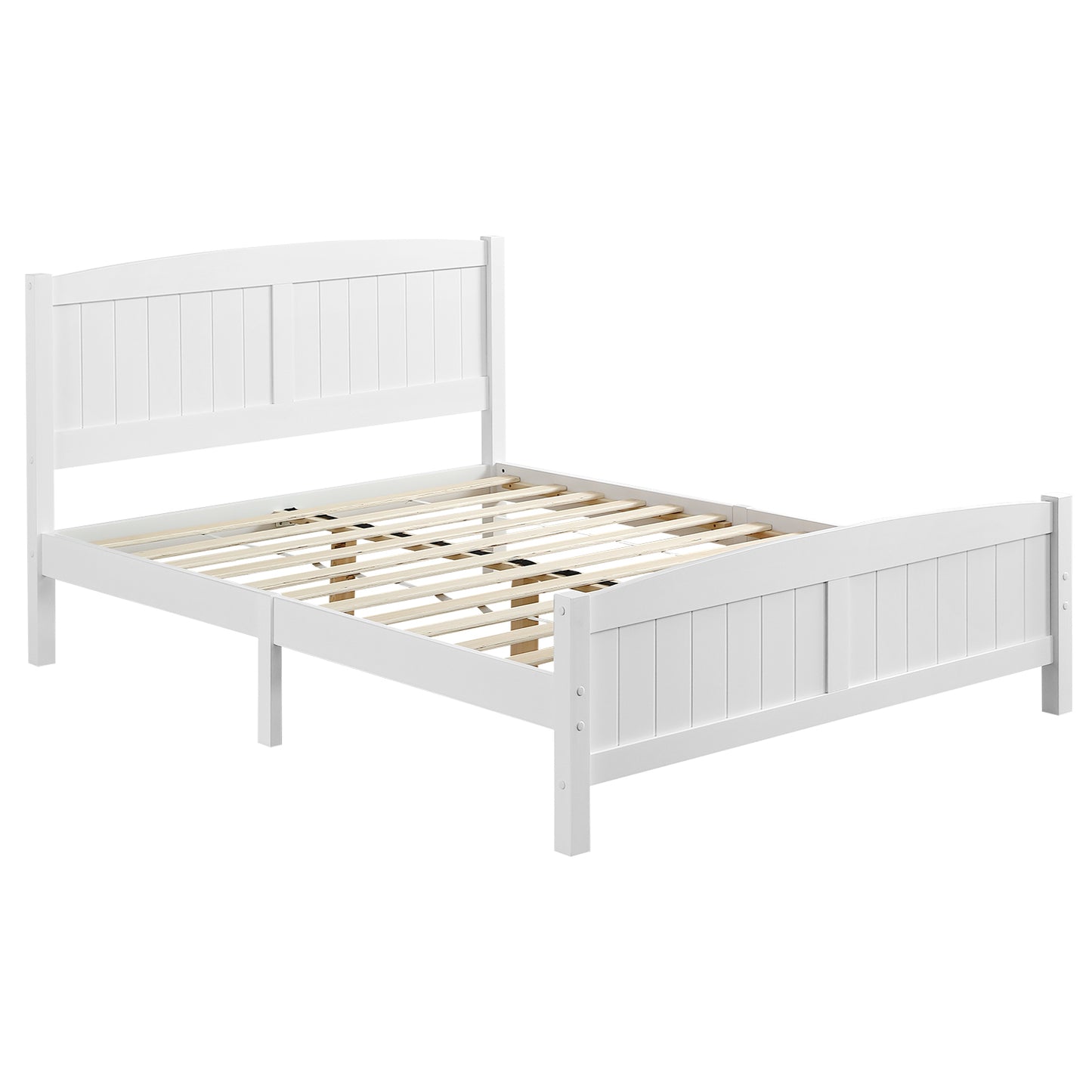 Full Pine Single-Layer Core Vertical Stripe Full-Board Curved Bed Head With The Same Bed Foot Wooden Bed White