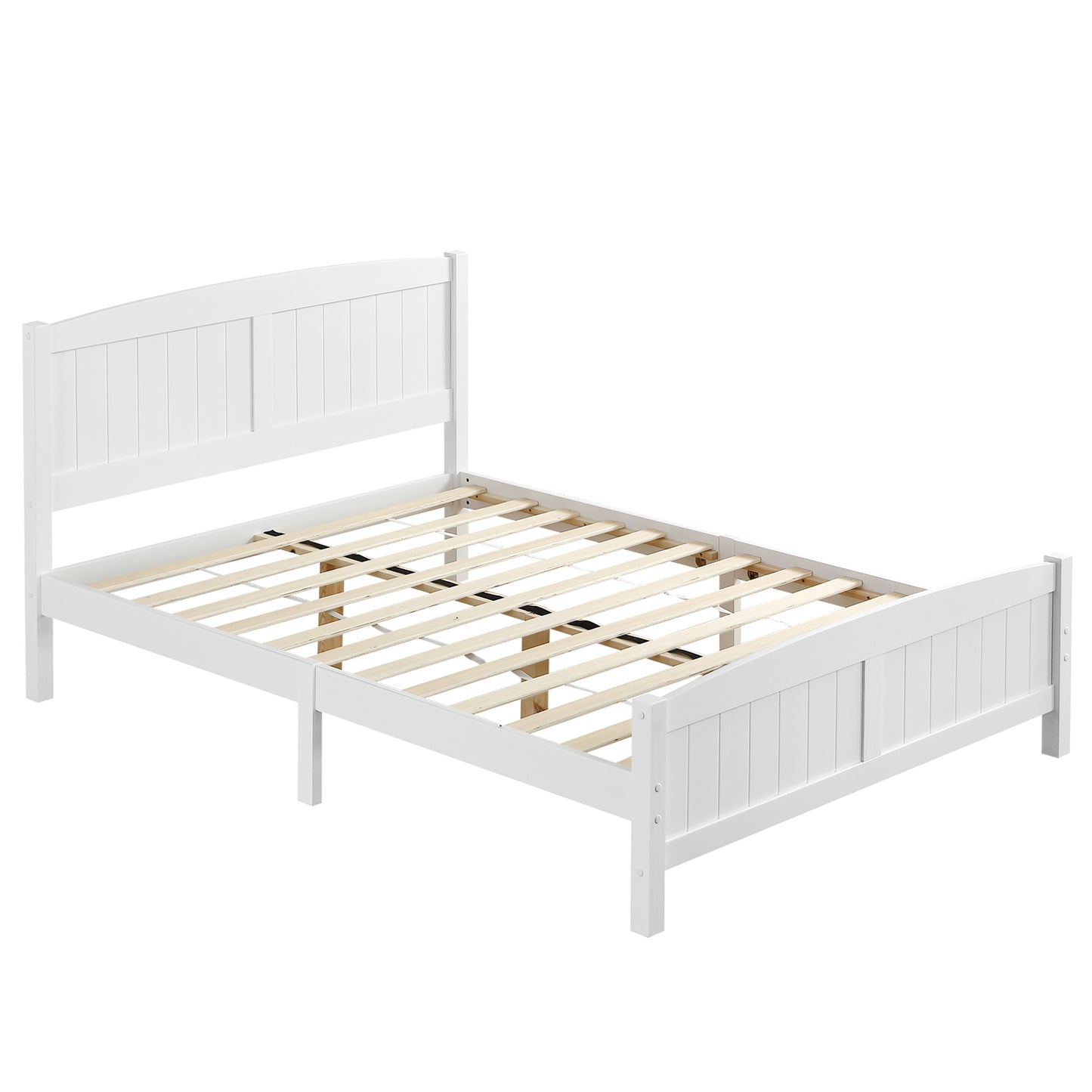 Full Pine Single-Layer Core Vertical Stripe Full-Board Curved Bed Head With The Same Bed Foot Wooden Bed White