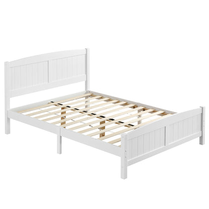 Full Pine Single-Layer Core Vertical Stripe Full-Board Curved Bed Head With The Same Bed Foot Wooden Bed White