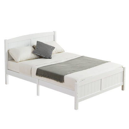 Full Pine Single-Layer Core Vertical Stripe Full-Board Curved Bed Head With The Same Bed Foot Wooden Bed White