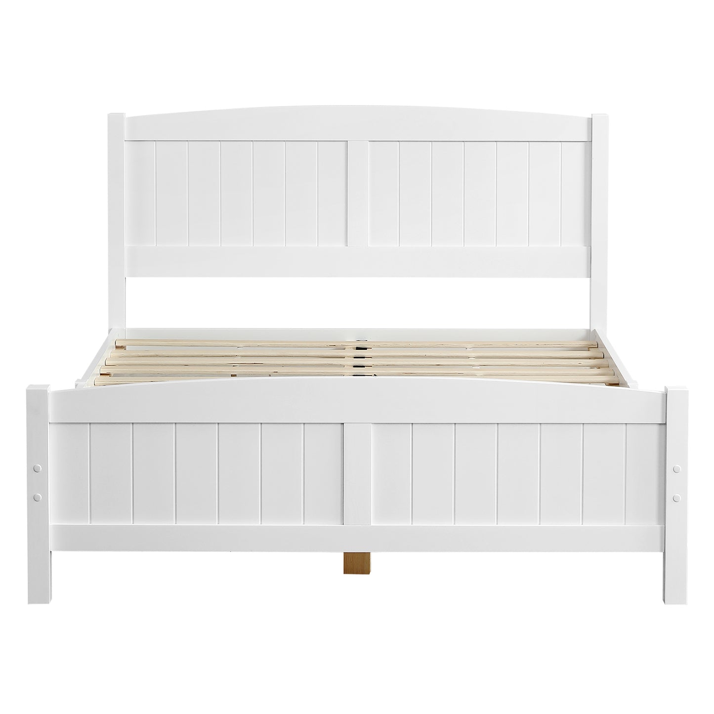 Full Pine Single-Layer Core Vertical Stripe Full-Board Curved Bed Head With The Same Bed Foot Wooden Bed White