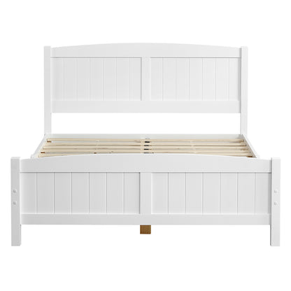 Full Pine Single-Layer Core Vertical Stripe Full-Board Curved Bed Head With The Same Bed Foot Wooden Bed White