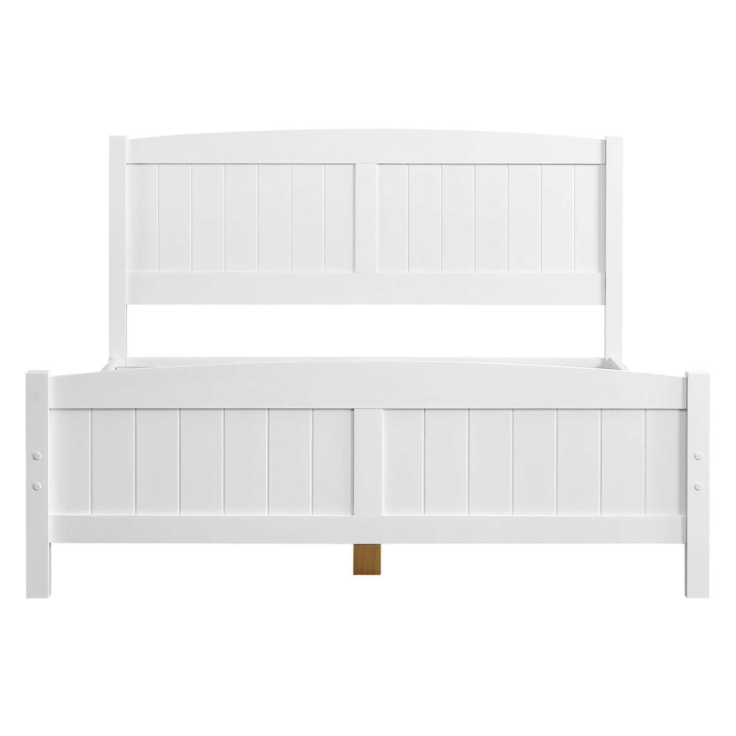 Full Pine Single-Layer Core Vertical Stripe Full-Board Curved Bed Head With The Same Bed Foot Wooden Bed White