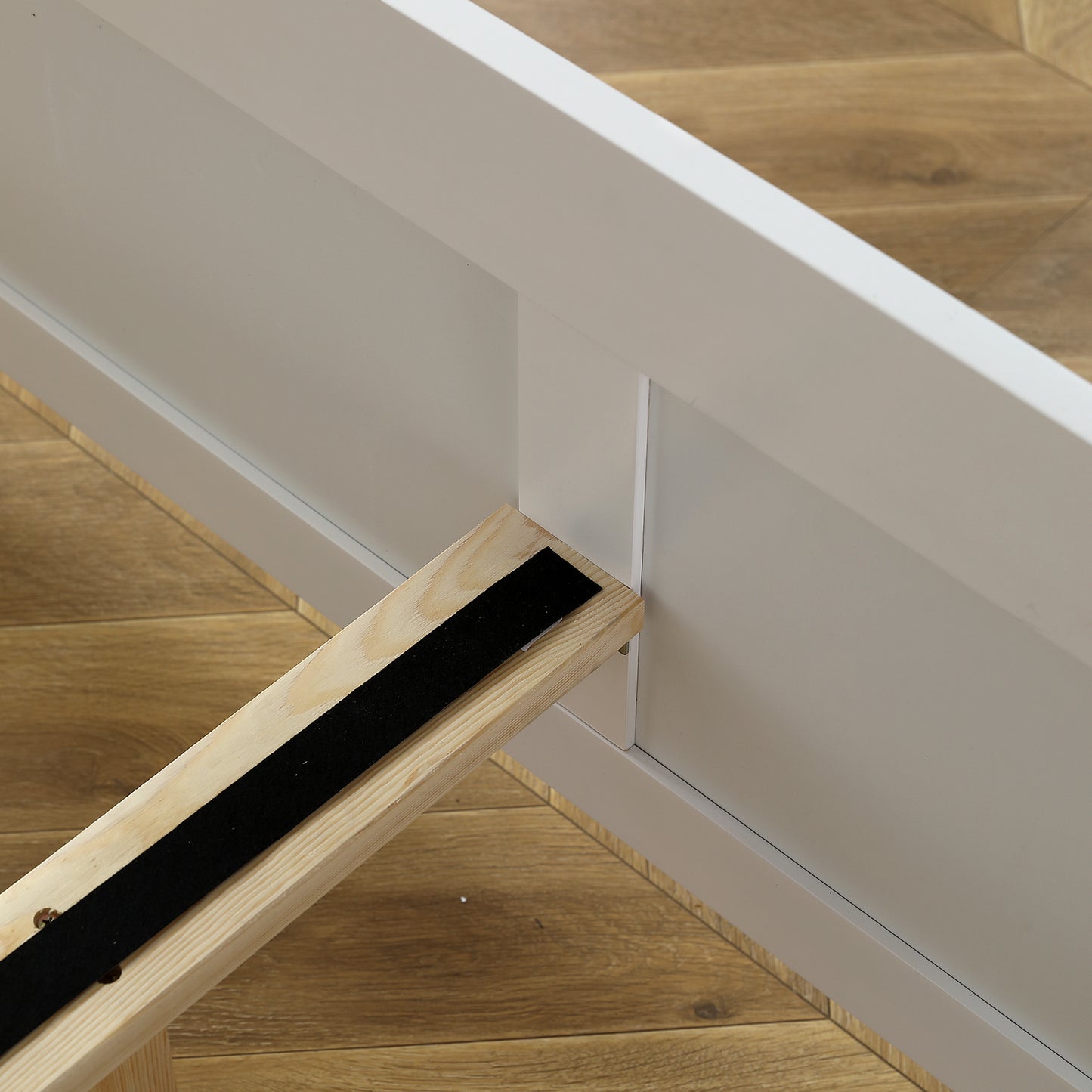 Full Pine Single-Layer Core Vertical Stripe Full-Board Curved Bed Head With The Same Bed Foot Wooden Bed White