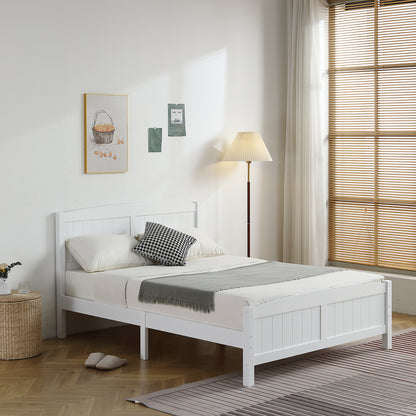 Full Pine Single-Layer Core Vertical Stripe Full-Board Curved Bed Head With The Same Bed Foot Wooden Bed White