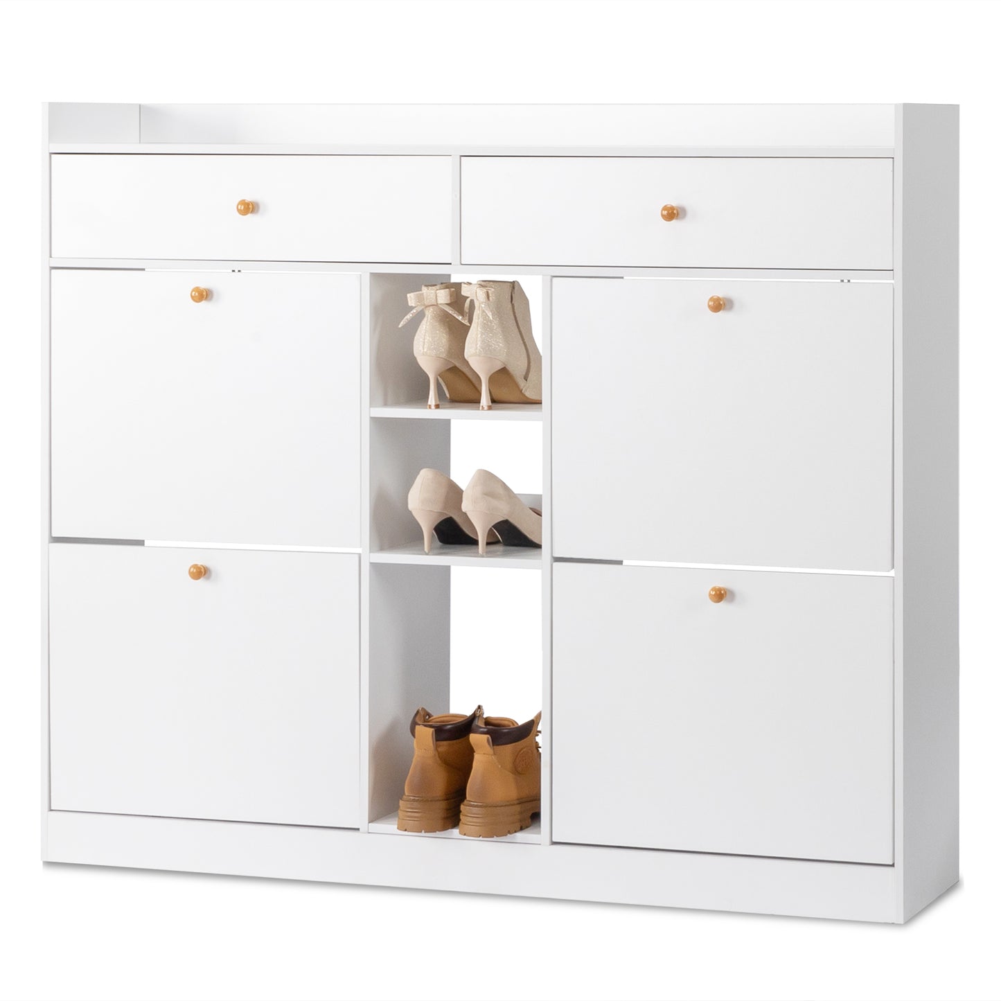 4 Drawers 2 Drawers with Top Baffle Shoe Cabinet Particle Board 128*25*107cm White