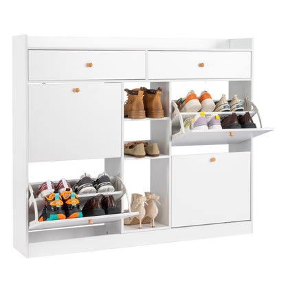 4 Drawers 2 Drawers with Top Baffle Shoe Cabinet Particle Board 128*25*107cm White