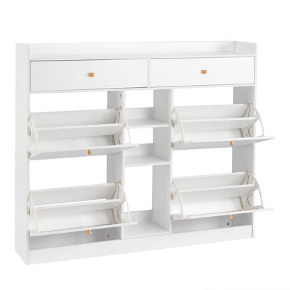 4 Drawers 2 Drawers with Top Baffle Shoe Cabinet Particle Board 128*25*107cm White
