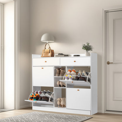 4 Drawers 2 Drawers with Top Baffle Shoe Cabinet Particle Board 128*25*107cm White