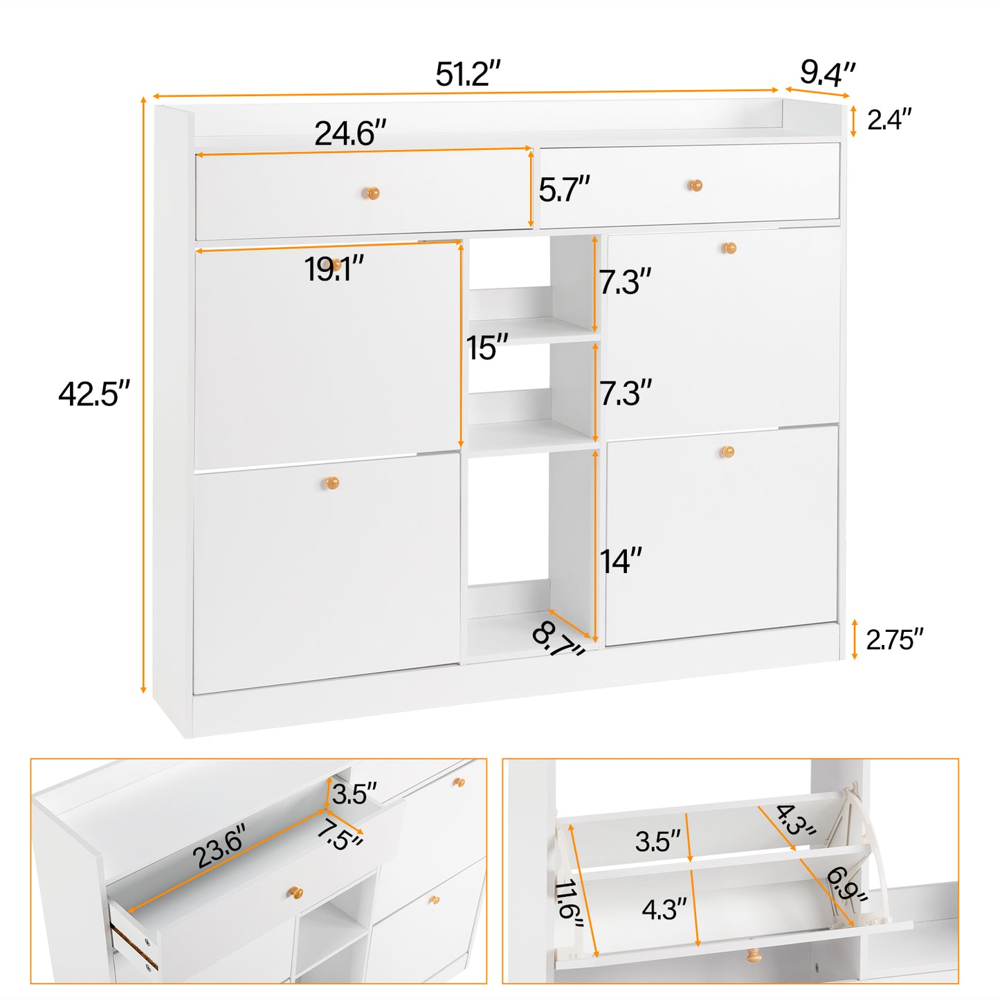 4 Drawers 2 Drawers with Top Baffle Shoe Cabinet Particle Board 128*25*107cm White