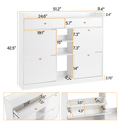 4 Drawers 2 Drawers with Top Baffle Shoe Cabinet Particle Board 128*25*107cm White