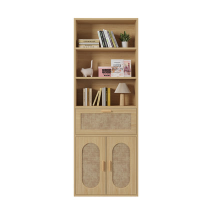 3-layer 1-drawer with double doors Triamcinol board rattan surface 60*23.5*180cm display cabinet original wood color