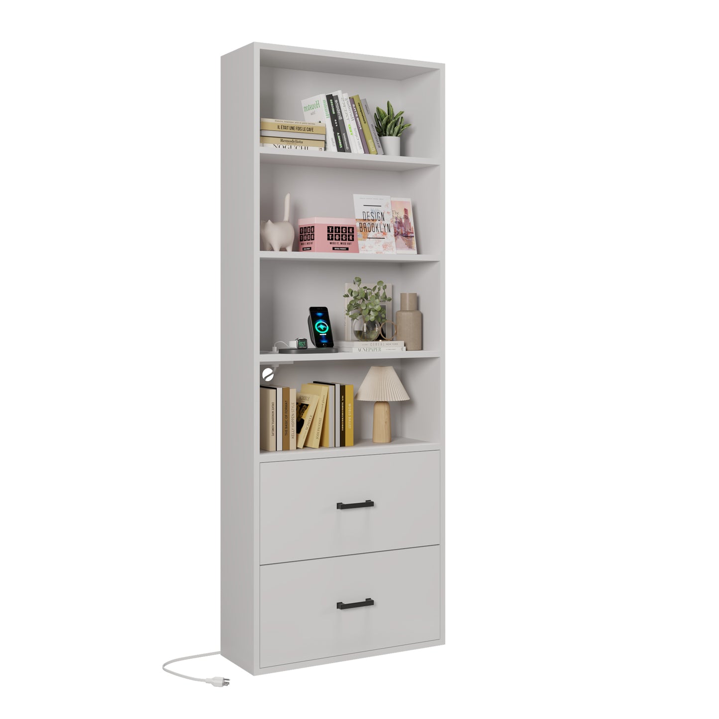 4 layers with 2 USB 2 plugs and sockets 2 drawers Triamine board 60*23.5*180cm display cabinet white