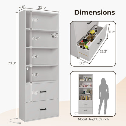 4 layers with 2 USB 2 plugs and sockets 2 drawers Triamine board 60*23.5*180cm display cabinet white