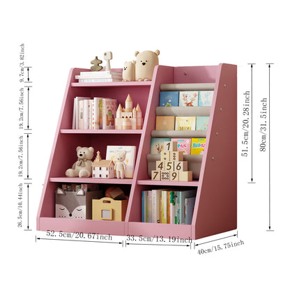Pink Wooden Toy Storage Organizer Cabinet Kids Bookshelf  Children Bookcase Toddler Baby Sling Book Rack Adjustable Shelf for Playroom Bedroom Nursery Hallway School Kindergarten Living Room