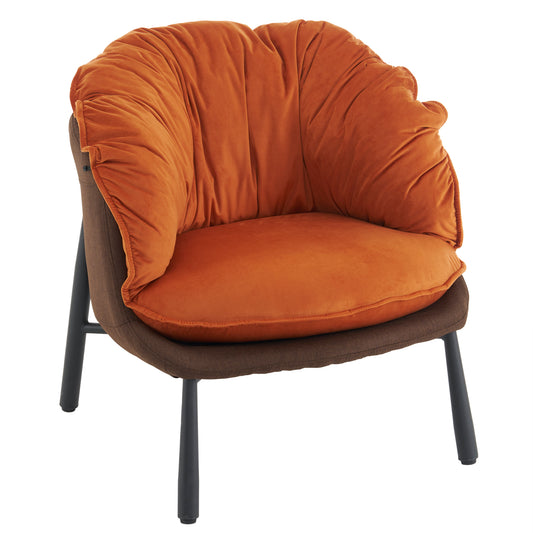 Velvet Accent Chair Barrel Chair with Metal Legs Modern Comfy Armchair Accent Reading Chair for Living Room, Bedroom, Study Room, Home Office Burnt Orange