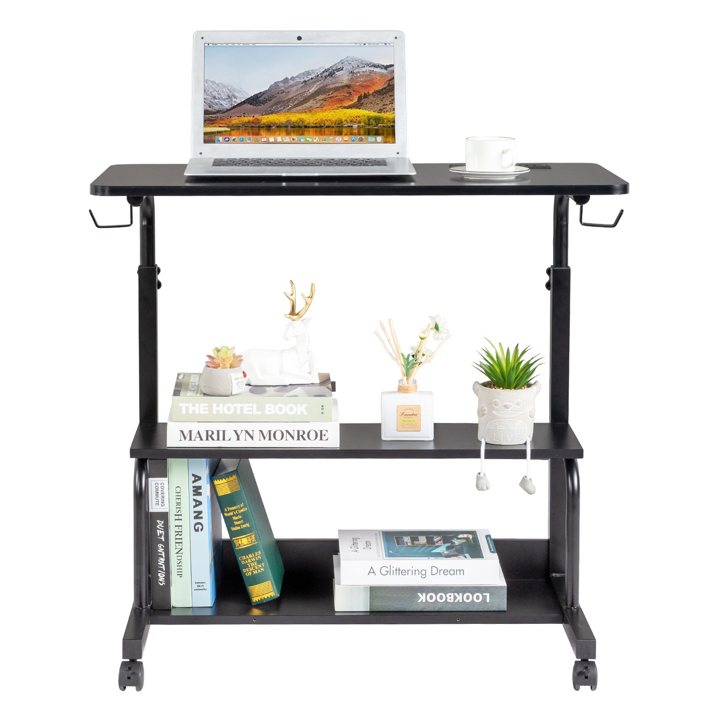 Black Wood Grain P2 15MM Particle Board with Melamine Coating Adjustable Computer Desk with 3 USB + 2 AC Outlets