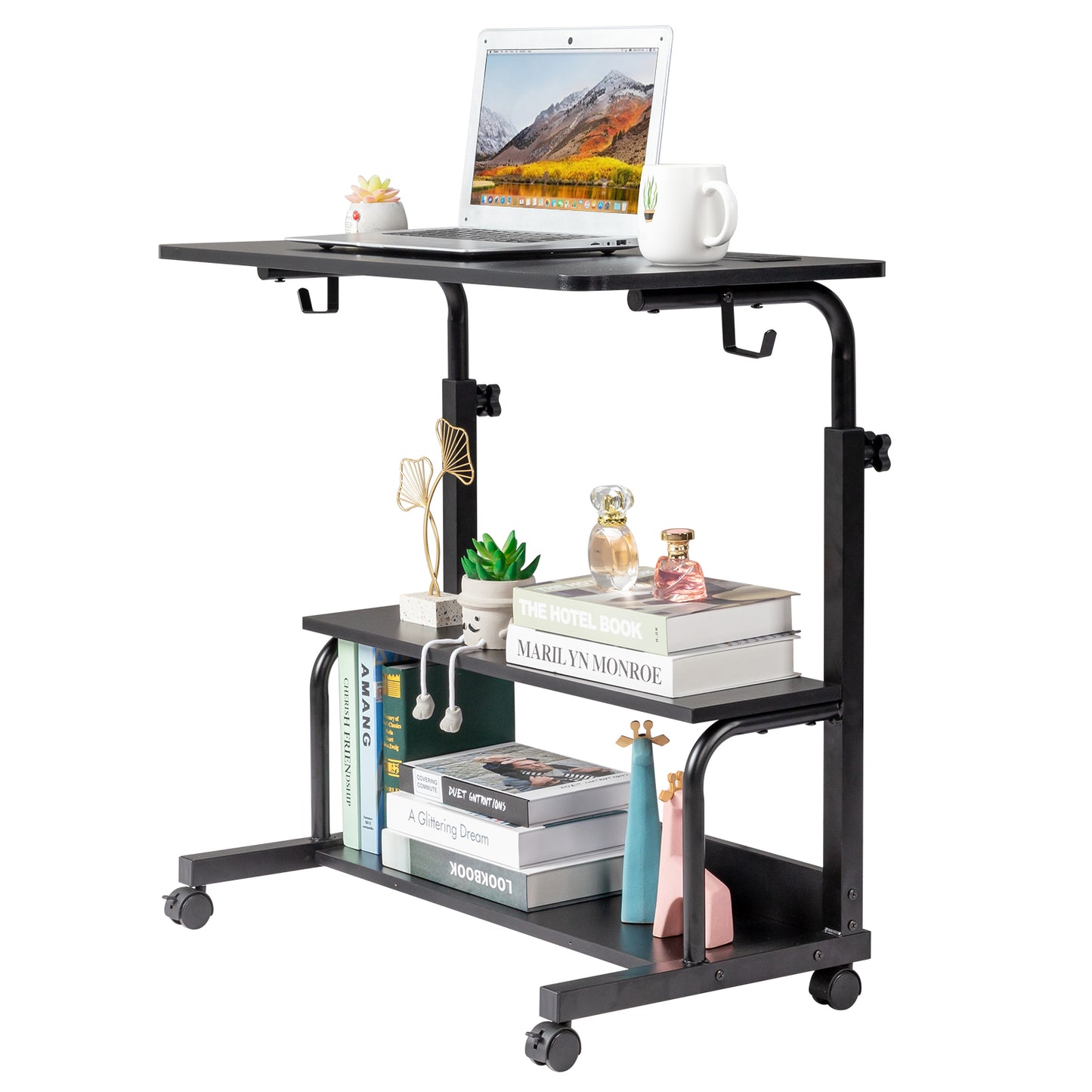 Black Wood Grain P2 15MM Particle Board with Melamine Coating Adjustable Computer Desk with 3 USB + 2 AC Outlets
