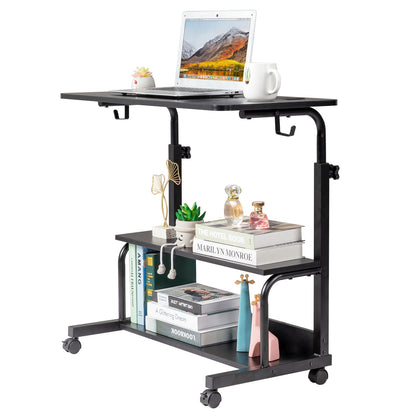 Black Wood Grain P2 15MM Particle Board with Melamine Coating Adjustable Computer Desk with 3 USB + 2 AC Outlets