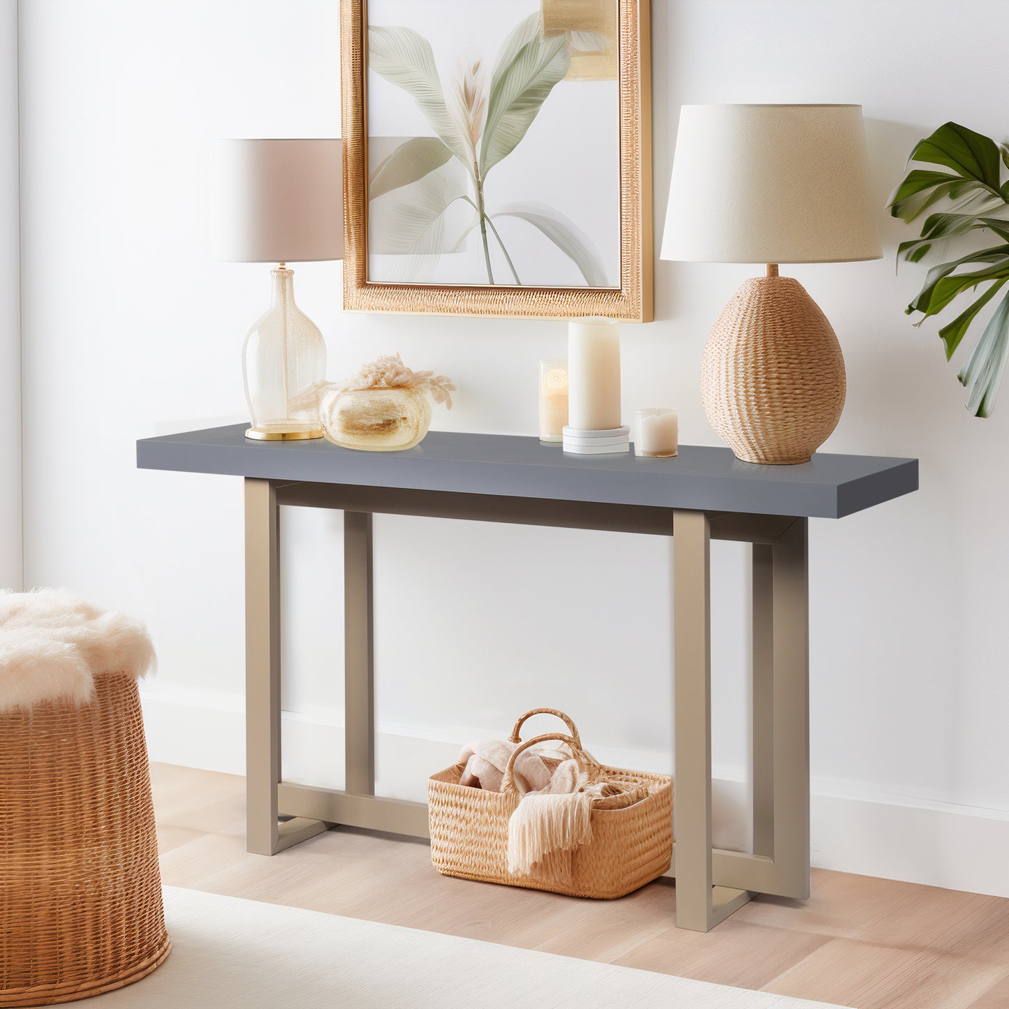 Modern Wood Entryway Console Table Sofa Table, Long Entryway Table for Hallway Living Room Foyer Corridor Bedroom, Grey