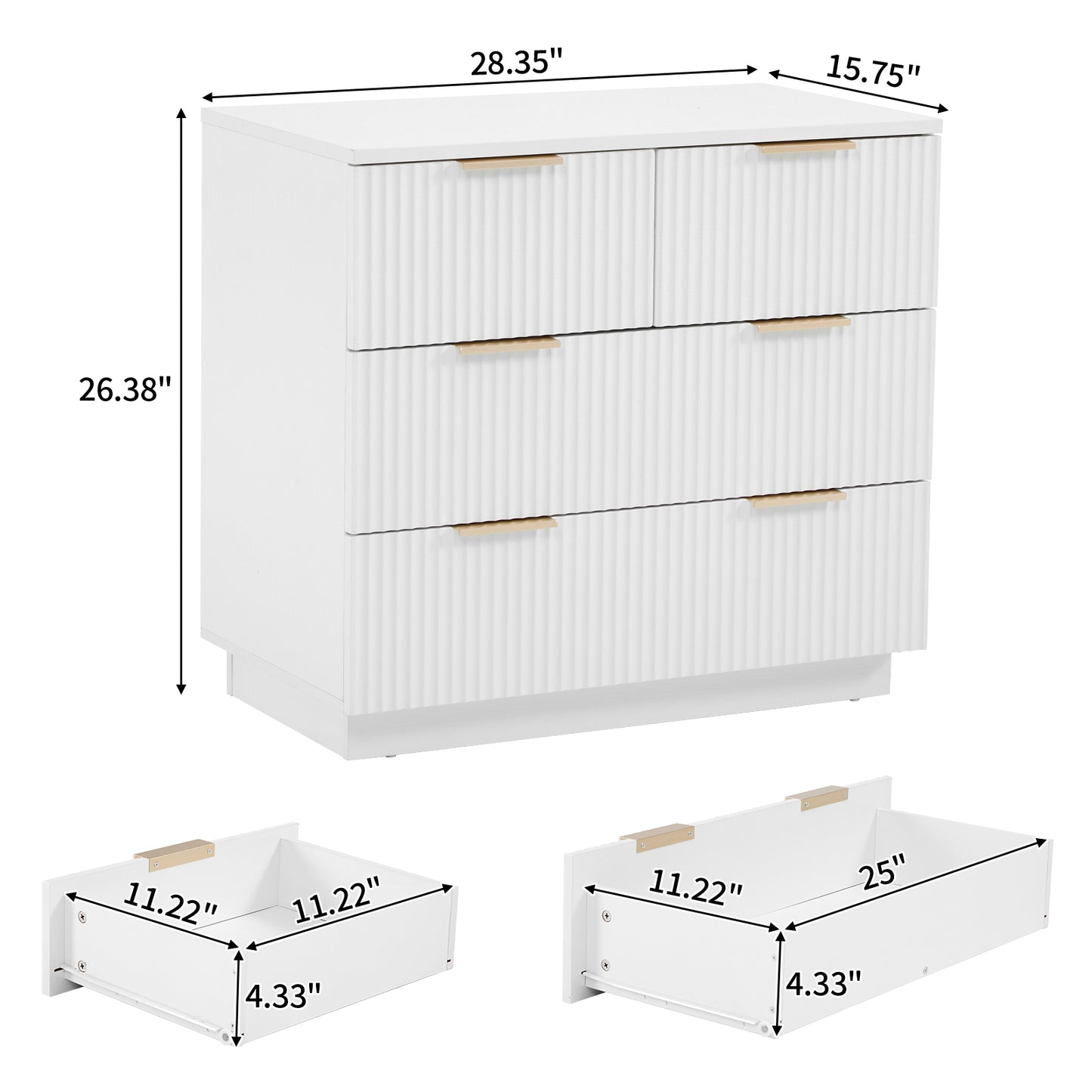 White P2 Particle Board and Density Board Wavy Pattern Drawer Front Three-Level Four-Drawer Bedside Cabinet