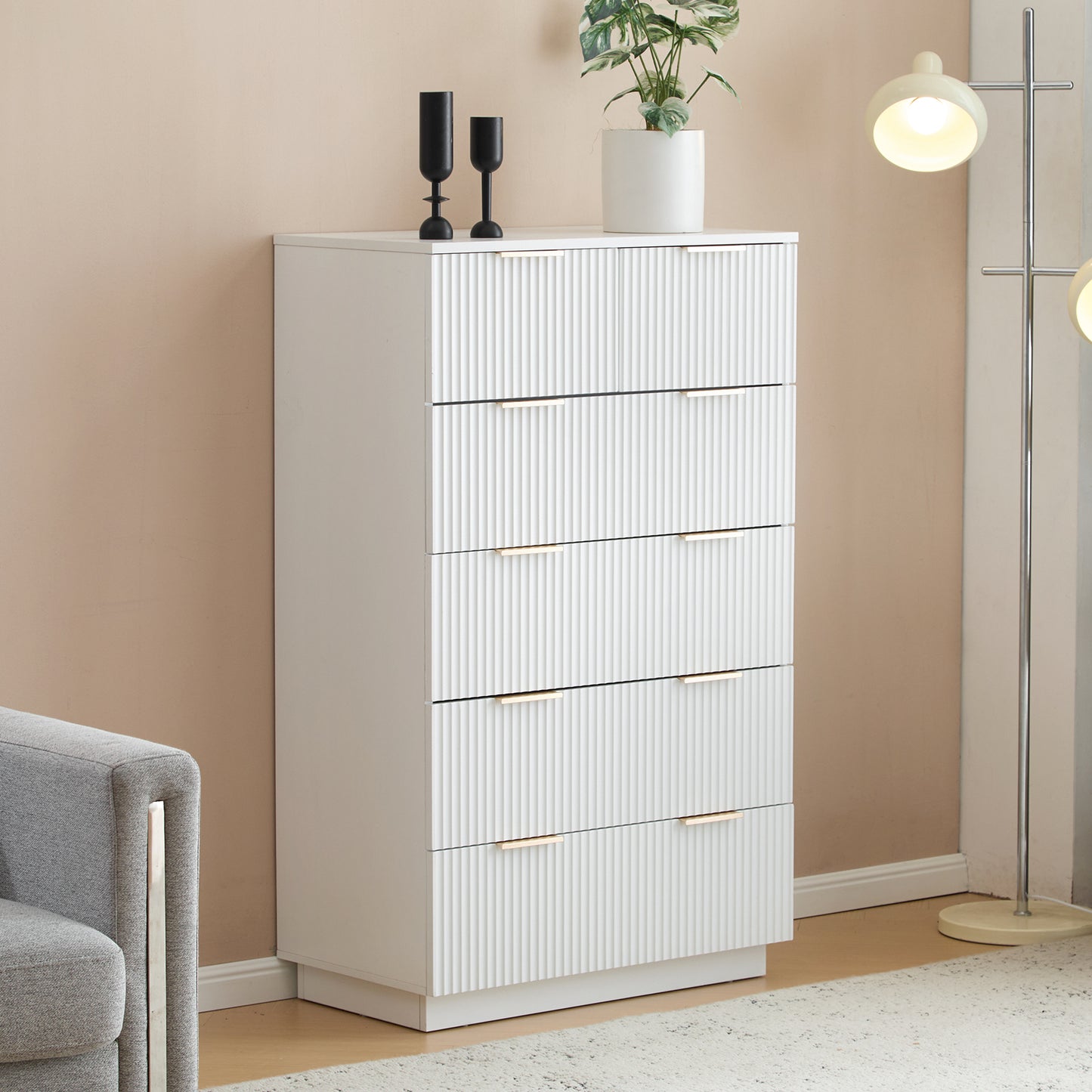 White P2 Particle Board and Density Board 7241117cm Wavy Pattern Drawer Front Five-Level Six-Drawer Cabinet