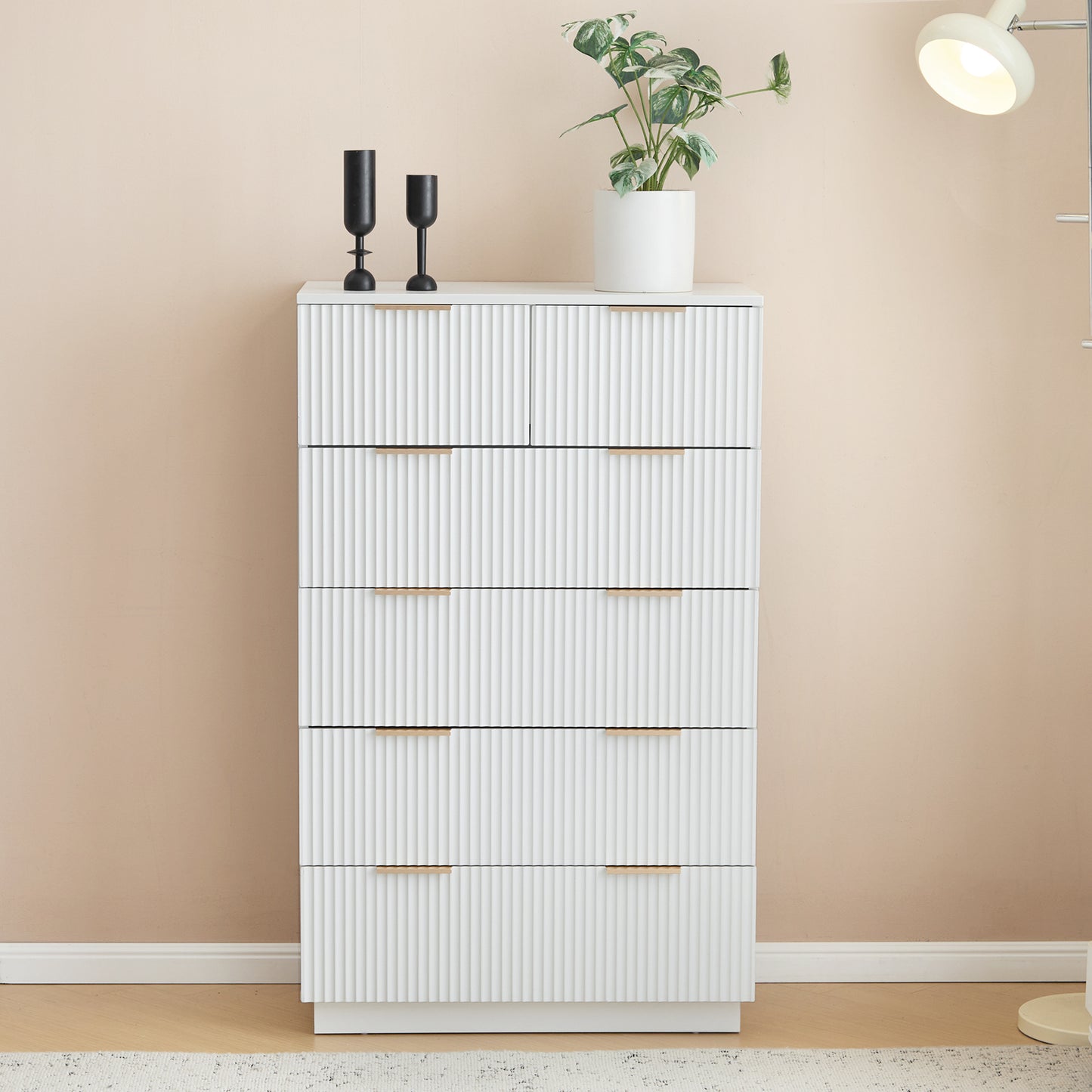 White P2 Particle Board and Density Board 7241117cm Wavy Pattern Drawer Front Five-Level Six-Drawer Cabinet
