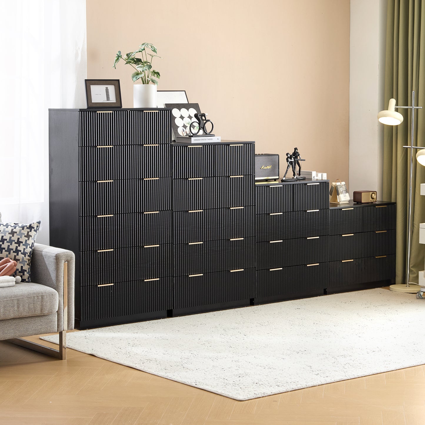 Black P2 Particle Board and Density Board 724194cm Wavy Pattern Drawer Front Four-Level Five-Drawer Cabinet