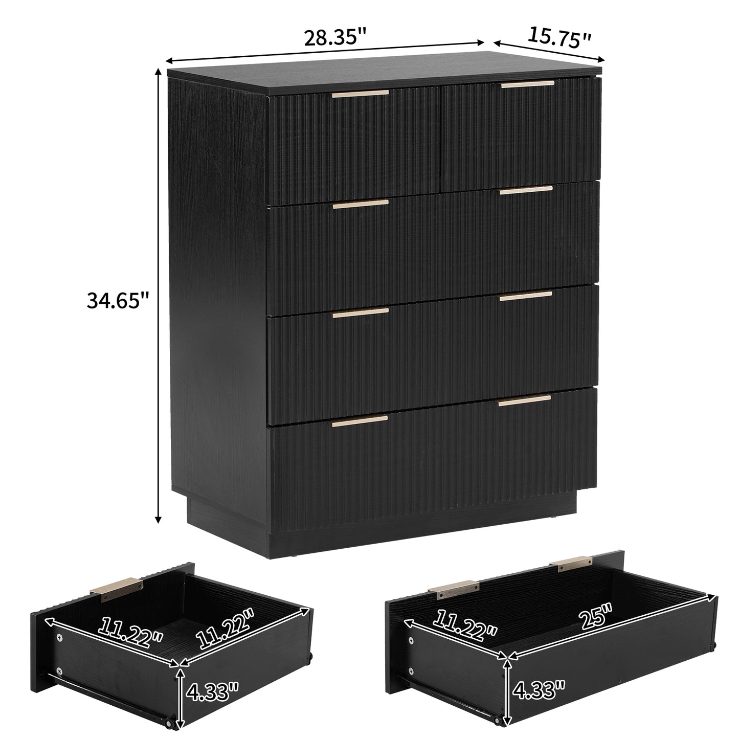 Black P2 Particle Board and Density Board 724194cm Wavy Pattern Drawer Front Four-Level Five-Drawer Cabinet