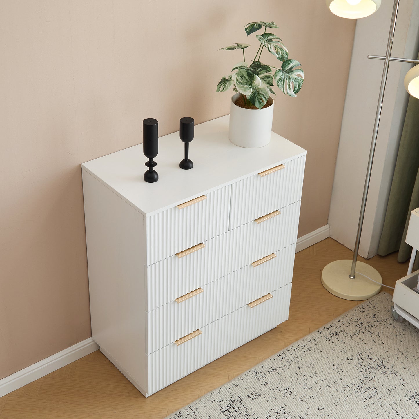 White P2 Particle Board and Density Board 724194cm Wavy Pattern Drawer Front Four-Level Five-Drawer Cabinet