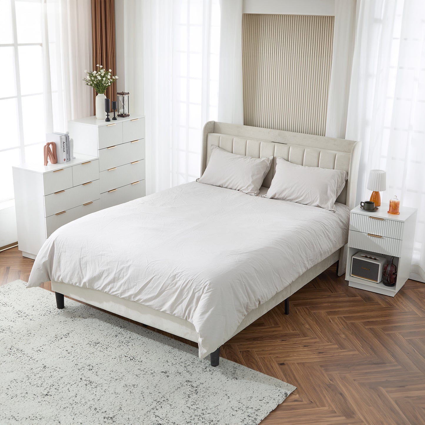 White P2 Particle Board and Density Board 724194cm Wavy Pattern Drawer Front Four-Level Five-Drawer Cabinet