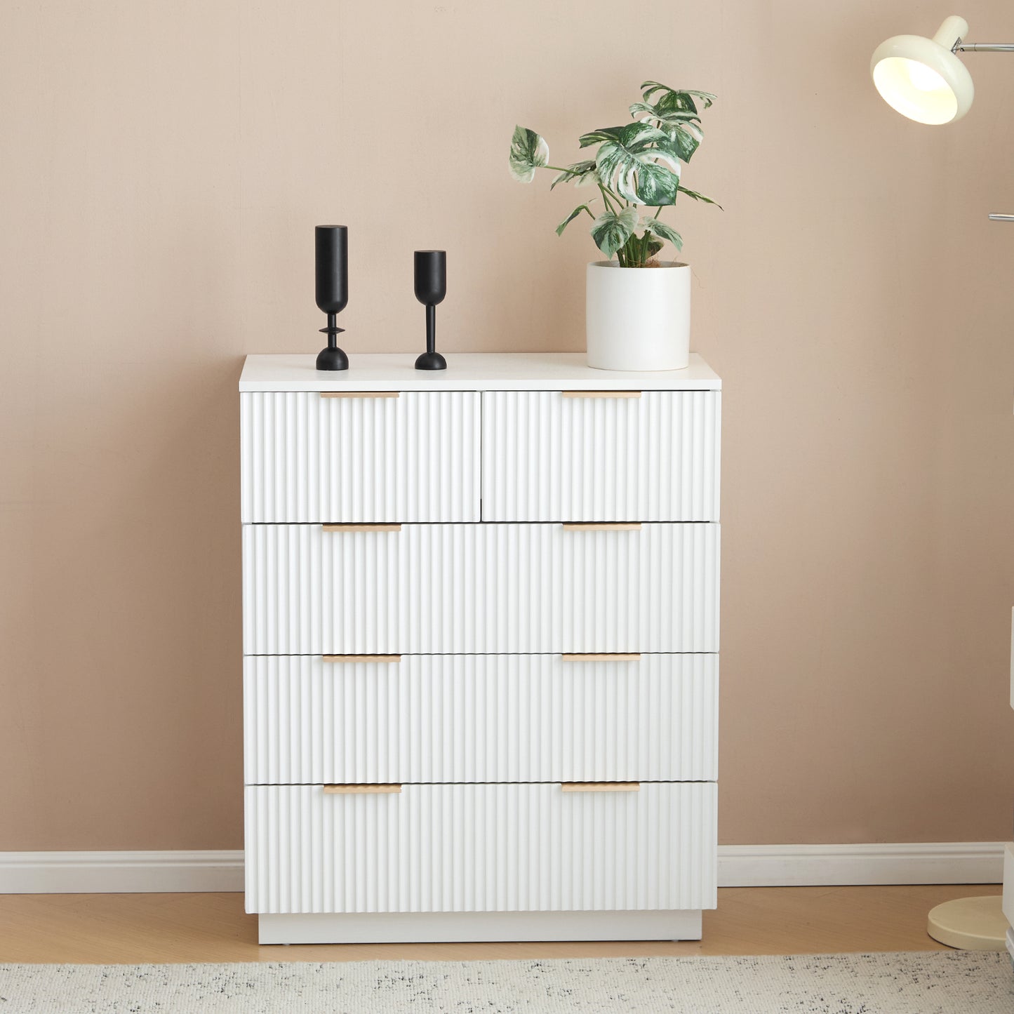 White P2 Particle Board and Density Board 724194cm Wavy Pattern Drawer Front Four-Level Five-Drawer Cabinet