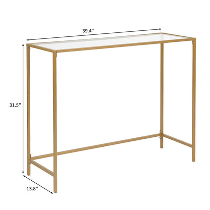 【Same model code: ：51028186】39.4" Console Sofa Table, Modern Entryway Table, Tempered Glass Table, Metal Frame,  for Living Room, Hallway, Gold Color