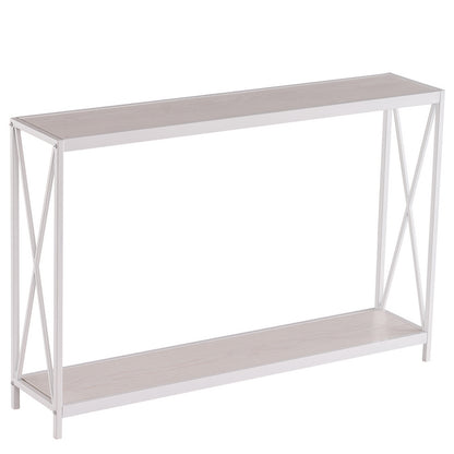 【Same model code：63670854】Triamine Board Cross Iron Frame Porch Table Sofa Side Table Reddish Oak Wood Grain