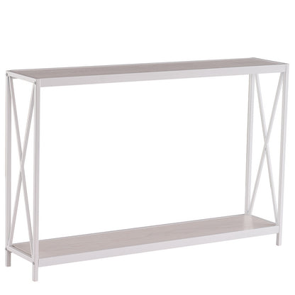 【Same model code：63670854】Triamine Board Cross Iron Frame Porch Table Sofa Side Table Reddish Oak Wood Grain