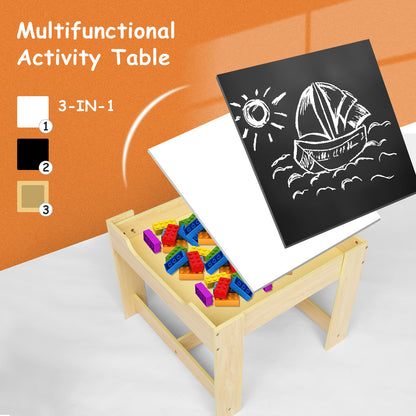 Children's Wooden Table And Chair Set With Two Storage Bags (One Table And Two Chairs)