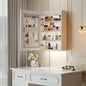 White Particleboard LED Mirror Cabinet (20*28 inches), Acrylic Frame, 1 Door, 4 Shelves, with Time & Temperature Display, Three-color Lighting, Adjustable Brightness, Power-off Memory, 2 Plugs & 2