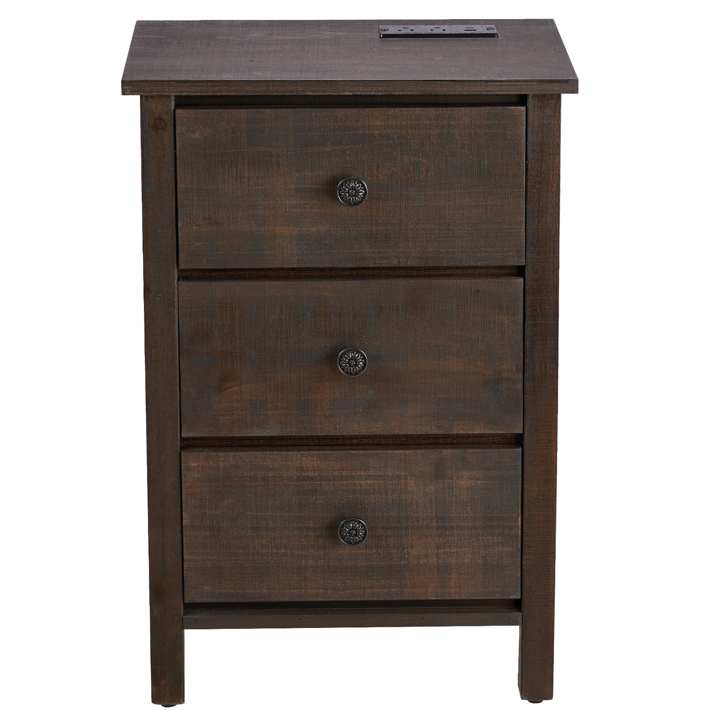 Brown MDF with solid wood veneer 66*45*68cm three-drawer bedside table