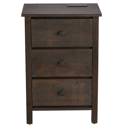 Brown MDF with solid wood veneer 66*45*68cm three-drawer bedside table