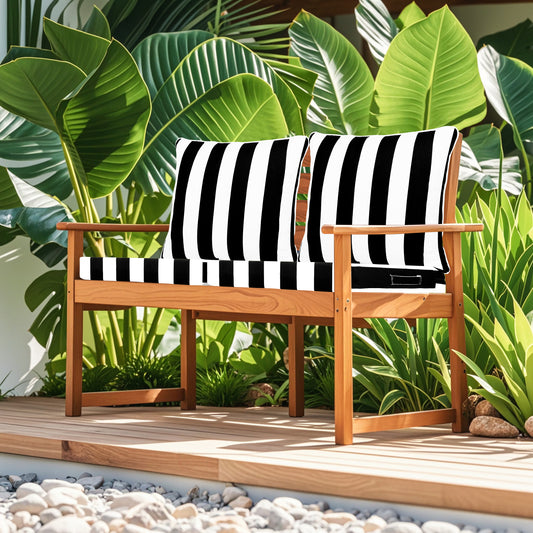 2 PCS Set 24x24 in Outdoor Deep Seat Cushion- Waterproof Fade-Resistant Patio Furniture Cushions with Removable Covers, Adjustable Straps & Handles,Black/White